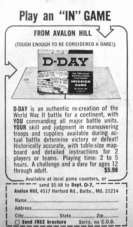 vintage print ad for Avalon Hill's D-Day wargame