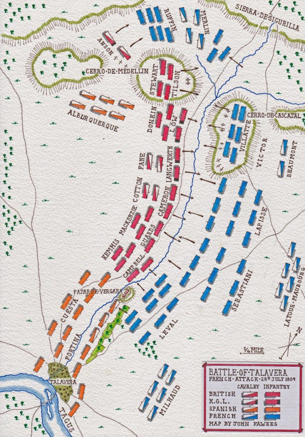 vintage Talavera battle-map, 28th of July, 1809